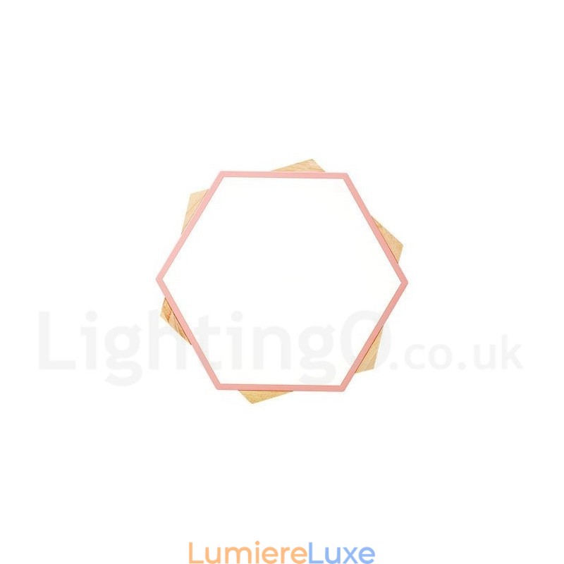 Plafonnier hexagonal en bois multicolore à intensité variable avec abat-jour en acrylique, style nordique