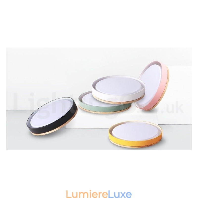 Plafonnier circulaire en bois multicolore à intensité variable avec abat-jour en acrylique, style nordique