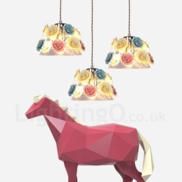 Suspension de plafond multicolore en forme de macaron à fleurs avec abat-jour en verre