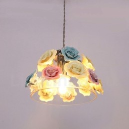 Suspension de plafond multicolore en forme de macaron à fleurs avec abat-jour en verre