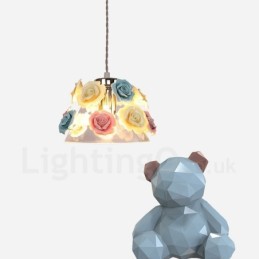 Suspension de plafond multicolore en forme de macaron à fleurs avec abat-jour en verre