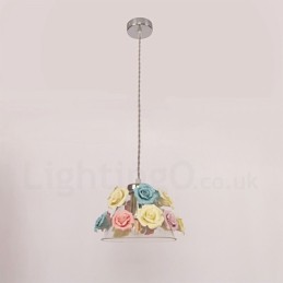 Suspension de plafond multicolore en forme de macaron à fleurs avec abat-jour en verre