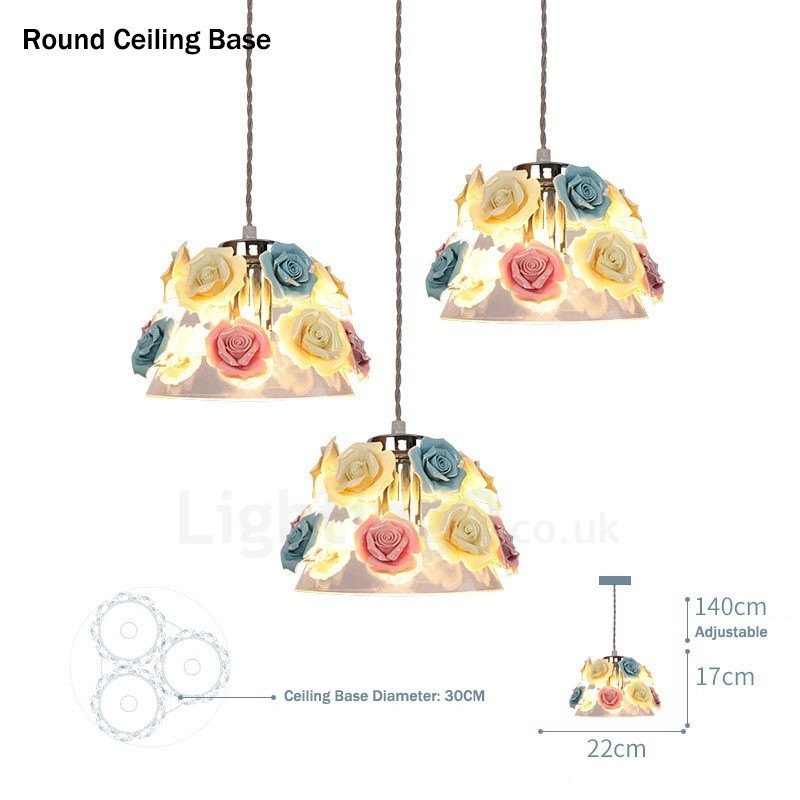 Suspension de plafond multicolore en forme de macaron à fleurs avec abat-jour en verre