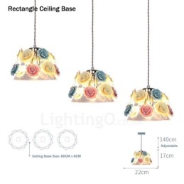 Suspension de plafond multicolore en forme de macaron à fleurs avec abat-jour en verre