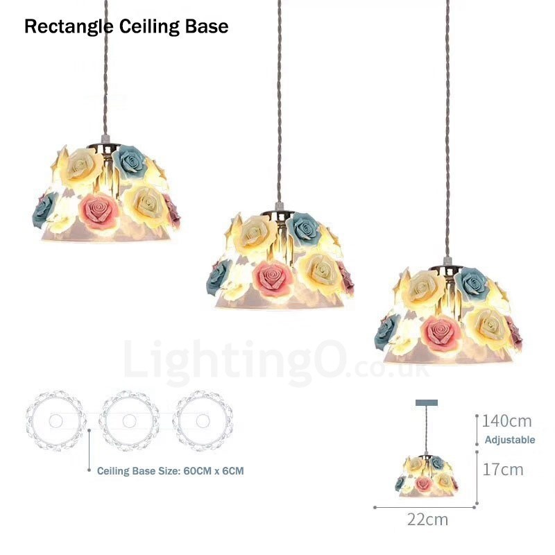Suspension de plafond multicolore en forme de macaron à fleurs avec abat-jour en verre
