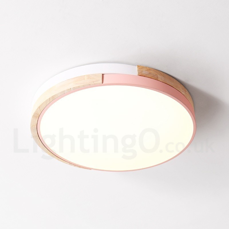 Plafonnier rond en bois multicolore à intensité variable avec abat-jour en acrylique, style nordique