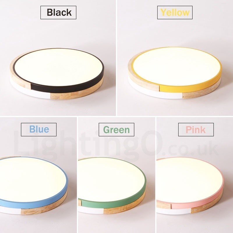 Plafonnier rond en bois multicolore à intensité variable avec abat-jour en acrylique, style nordique