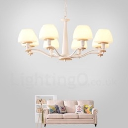 Suspension en bois macaron multicolore à 6 ou 8 lumières avec abat-jour en verre, style nordique