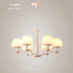 Suspension en bois macaron multicolore à 6 ou 8 lumières avec abat-jour en verre, style nordique