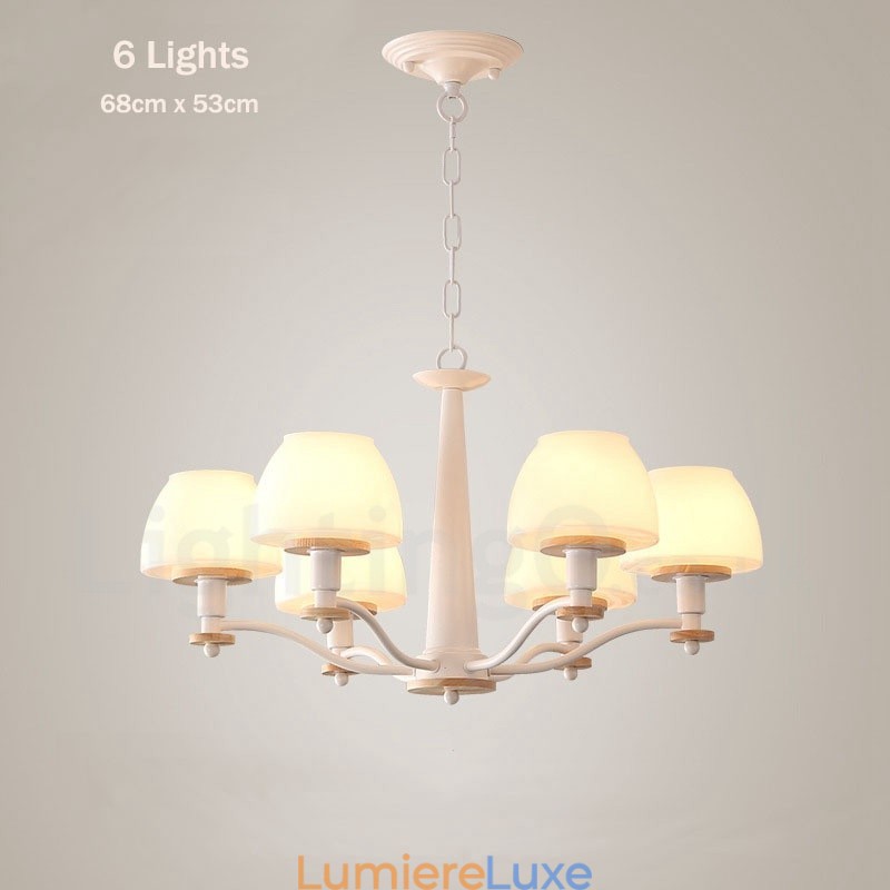 Suspension en bois macaron multicolore à 6 ou 8 lumières avec abat-jour en verre, style nordique