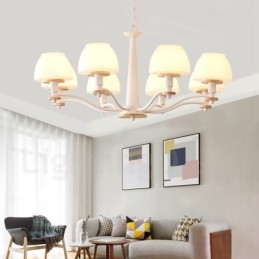Suspension en bois macaron multicolore à 6 ou 8 lumières avec abat-jour en verre, style nordique