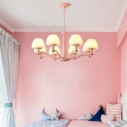 Suspension en bois macaron multicolore à 6 ou 8 lumières avec abat-jour en verre, style nordique