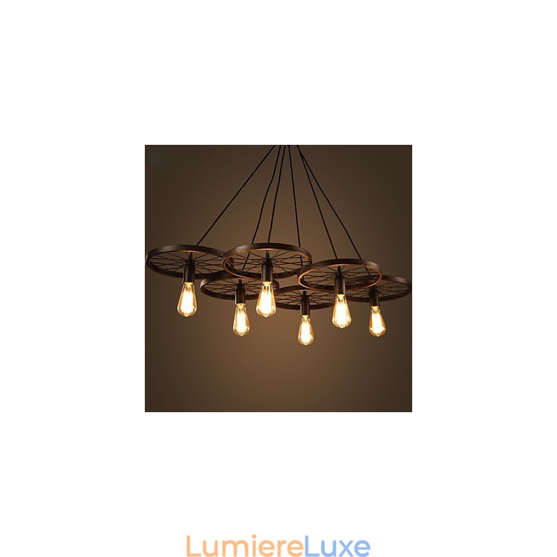 Lustre en fer forgé de style loft industriel, lustre à roulettes de café