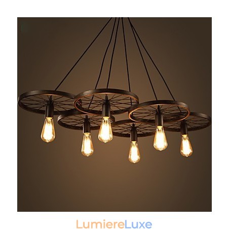 Lustre en fer forgé de style loft industriel, lustre à roulettes de café Lustre en fer forgé de style loft industriel, lustre à roulettes de café