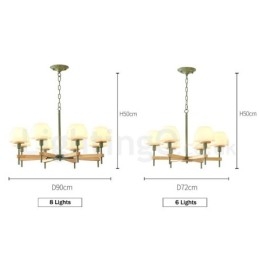 Suspension en bois macaron multicolore à 6 ou 8 lumières avec abat-jour en verre, style nordique