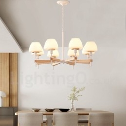 Suspension en bois macaron multicolore à 6 ou 8 lumières avec abat-jour en verre, style nordique