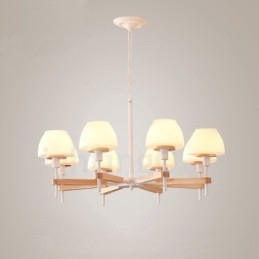 Suspension en bois macaron multicolore à 6 ou 8 lumières avec abat-jour en verre, style nordique