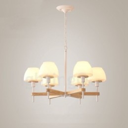 Suspension en bois macaron multicolore à 6 ou 8 lumières avec abat-jour en verre, style nordique