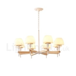 Suspension en bois macaron multicolore à 6 ou 8 lumières avec abat-jour en verre, style nordique