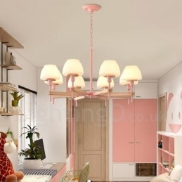 Suspension en bois macaron multicolore à 6 ou 8 lumières avec abat-jour en verre, style nordique