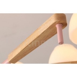 Suspension en bois macaron multicolore à 6 ou 8 lumières avec abat-jour en verre, style nordique