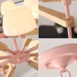 Suspension en bois macaron multicolore à 6 ou 8 lumières avec abat-jour en verre, style nordique