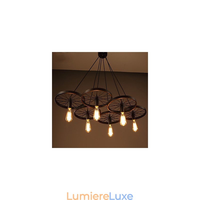 Lustre en fer forgé de style loft industriel, lustre à roulettes de café
