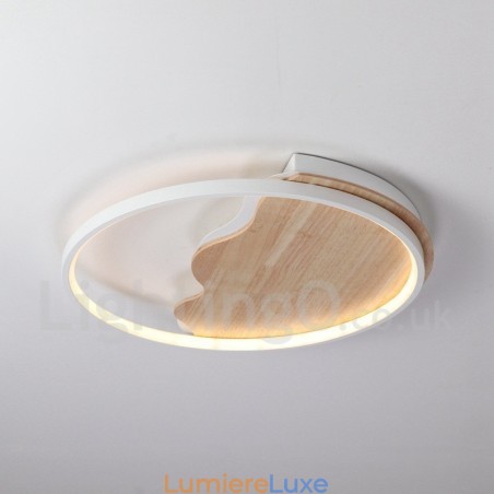 Plafonnier rond en bois blanc à intensité variable, lampe de plafond ultra-mince pouvant également être utilisée comme applique murale Plafonnier rond en bois blanc à intensité variable, lampe de plafond ultra-mince pouvant également être utilisée comme applique murale