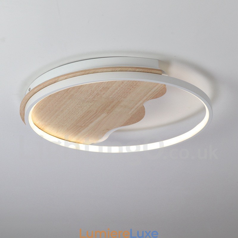 Plafonnier rond en bois blanc à intensité variable, lampe de plafond ultra-mince pouvant également être utilisée comme applique murale