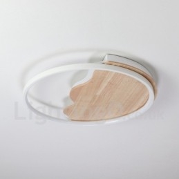 Plafonnier rond en bois blanc à intensité variable, lampe de plafond ultra-mince pouvant également être utilisée comme applique murale