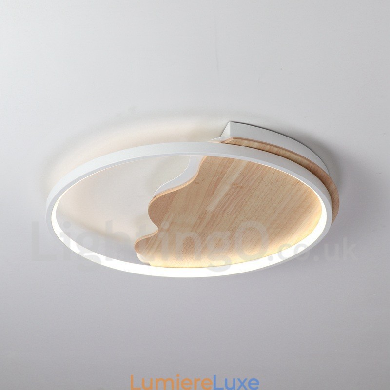 Plafonnier rond en bois blanc à intensité variable, lampe de plafond ultra-mince pouvant également être utilisée comme applique murale