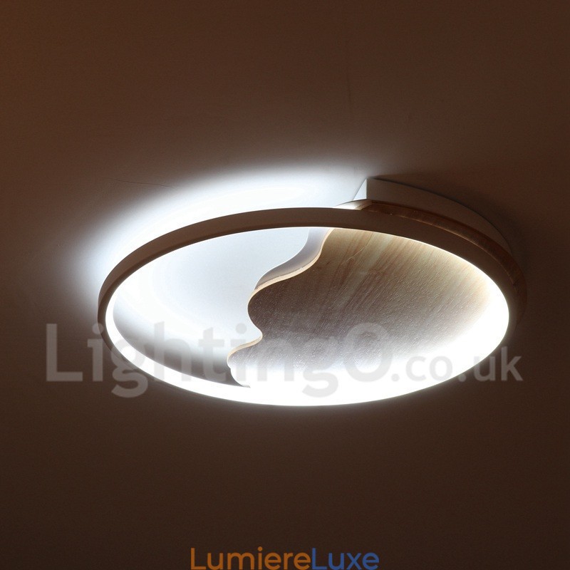 Plafonnier rond en bois blanc à intensité variable, lampe de plafond ultra-mince pouvant également être utilisée comme applique murale