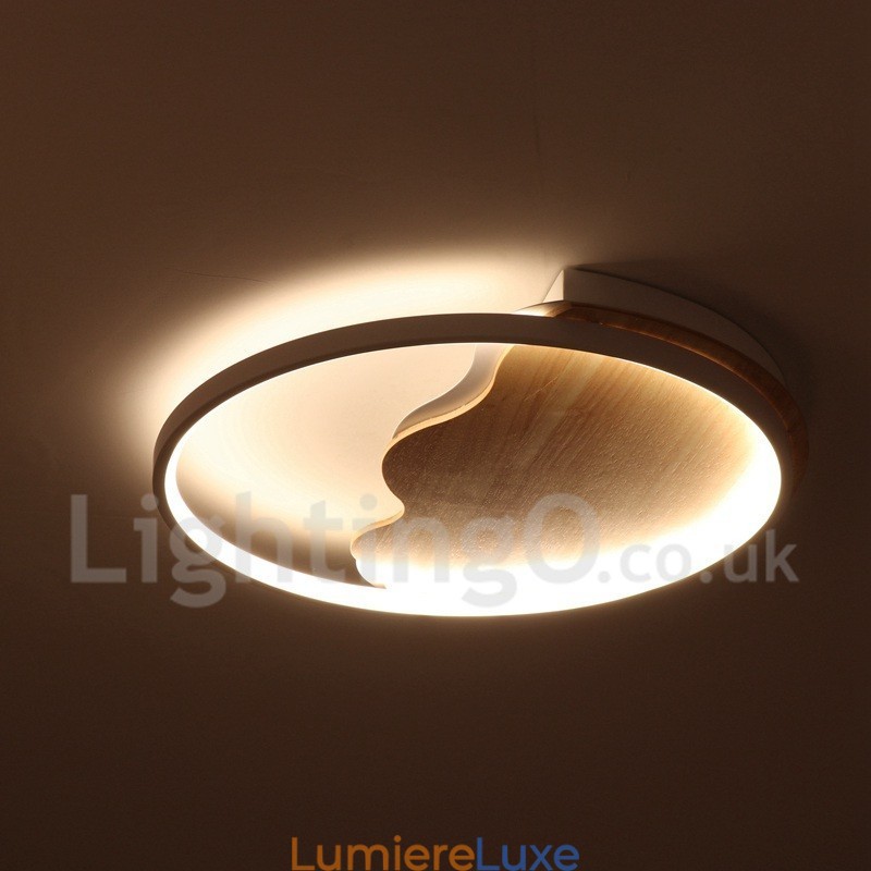 Plafonnier rond en bois blanc à intensité variable, lampe de plafond ultra-mince pouvant également être utilisée comme applique murale