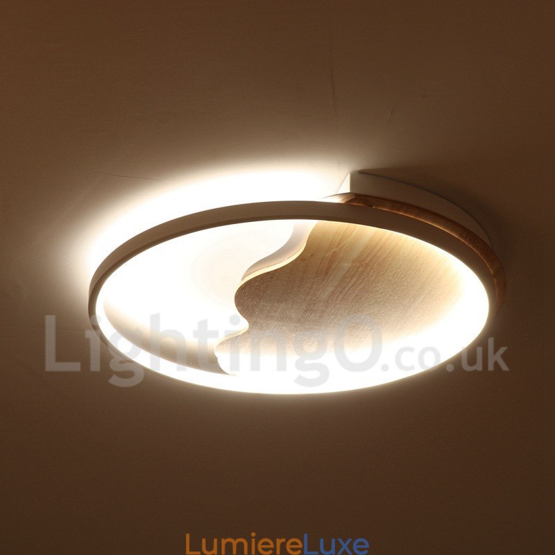 Plafonnier rond en bois blanc à intensité variable, lampe de plafond ultra-mince pouvant également être utilisée comme applique murale