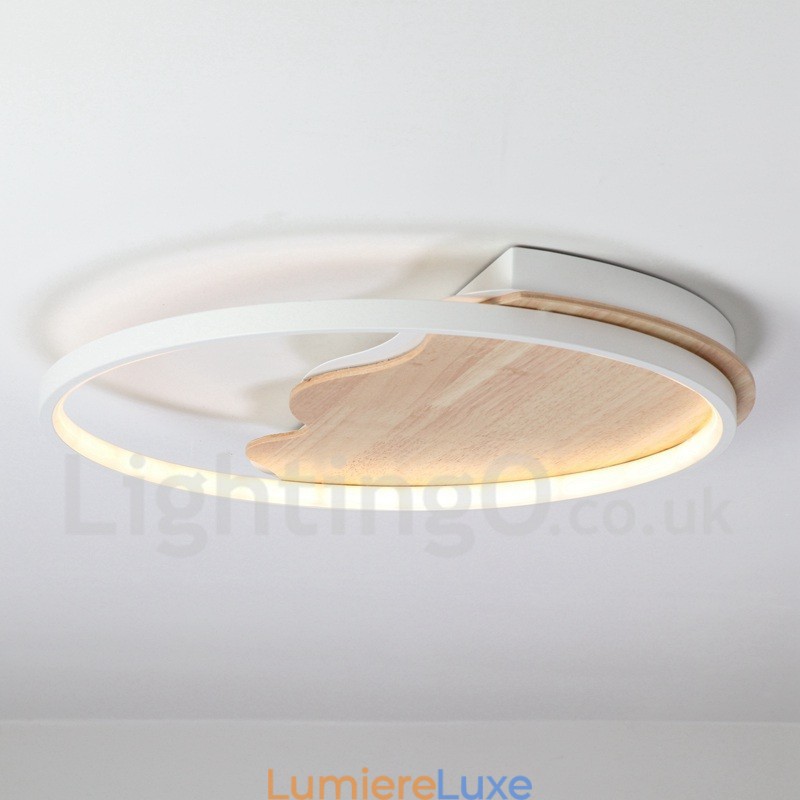 Plafonnier rond en bois blanc à intensité variable, lampe de plafond ultra-mince pouvant également être utilisée comme applique murale