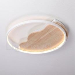 Plafonnier rond en bois blanc à intensité variable, lampe de plafond ultra-mince pouvant également être utilisée comme applique murale