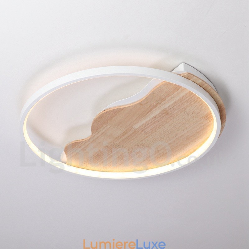 Plafonnier rond en bois blanc à intensité variable, lampe de plafond ultra-mince pouvant également être utilisée comme applique murale