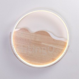 Plafonnier rond en bois blanc à intensité variable, lampe de plafond ultra-mince pouvant également être utilisée comme applique murale