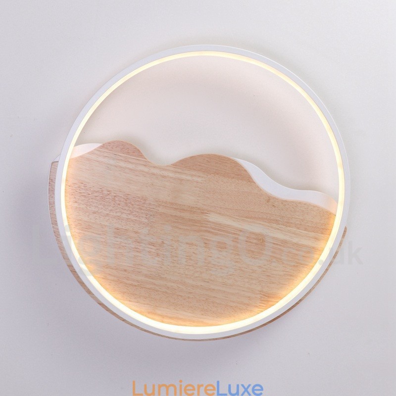 Plafonnier rond en bois blanc à intensité variable, lampe de plafond ultra-mince pouvant également être utilisée comme applique murale