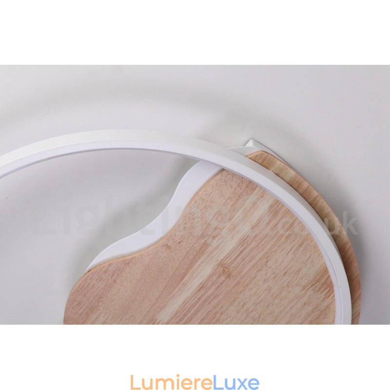 Plafonnier rond en bois blanc à intensité variable, lampe de plafond ultra-mince pouvant également être utilisée comme applique murale