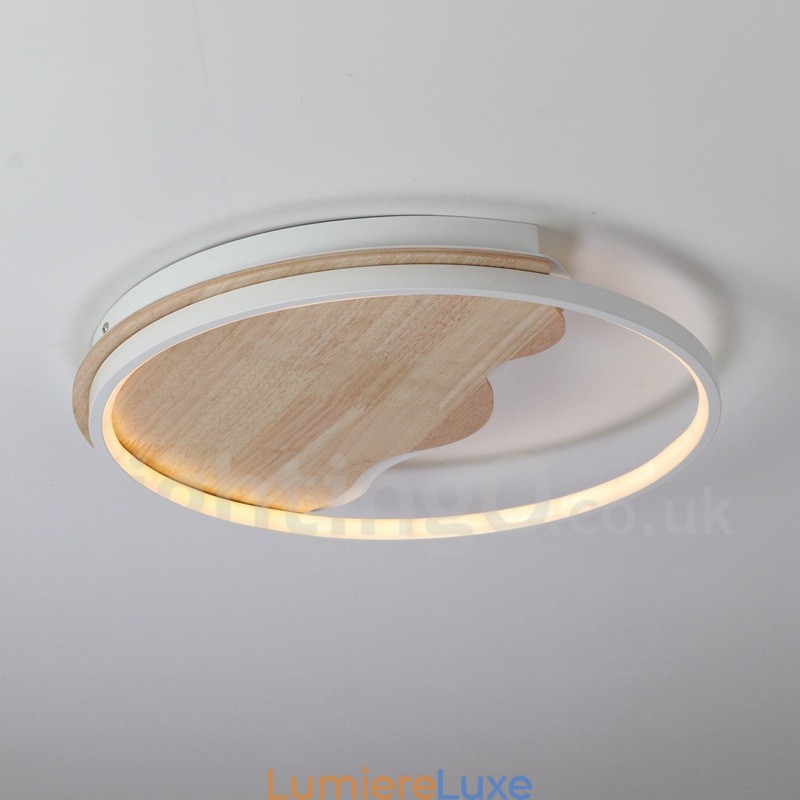 Plafonnier rond en bois blanc à intensité variable, lampe de plafond ultra-mince pouvant également être utilisée comme applique murale