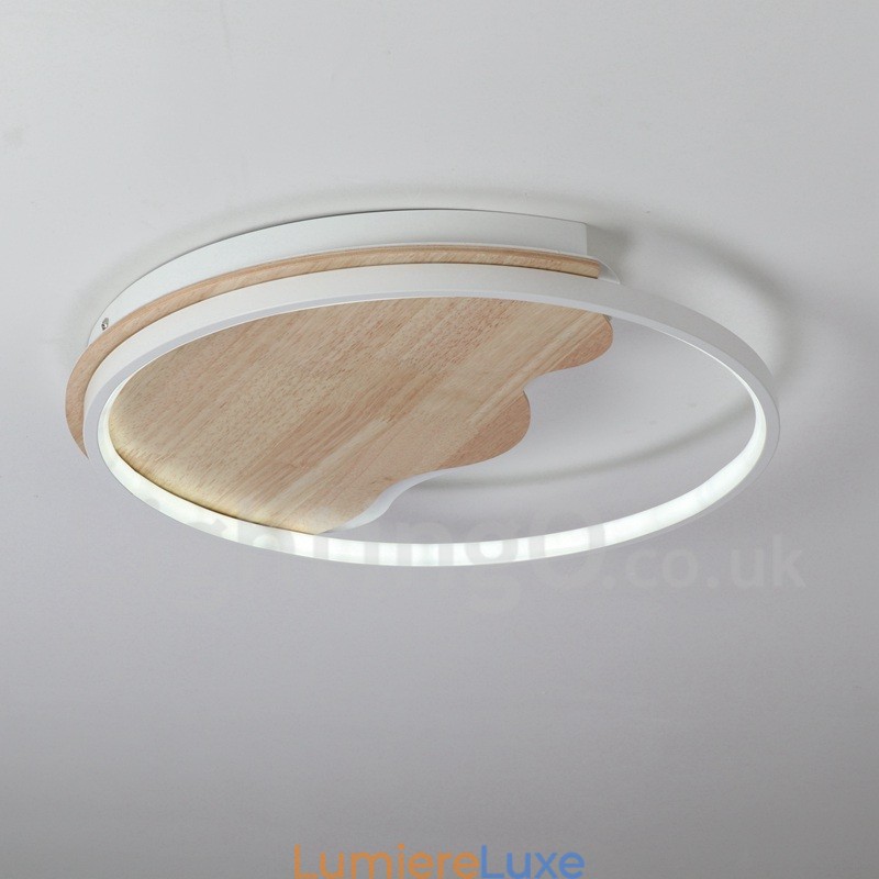 Plafonnier rond en bois blanc à intensité variable, lampe de plafond ultra-mince pouvant également être utilisée comme applique murale