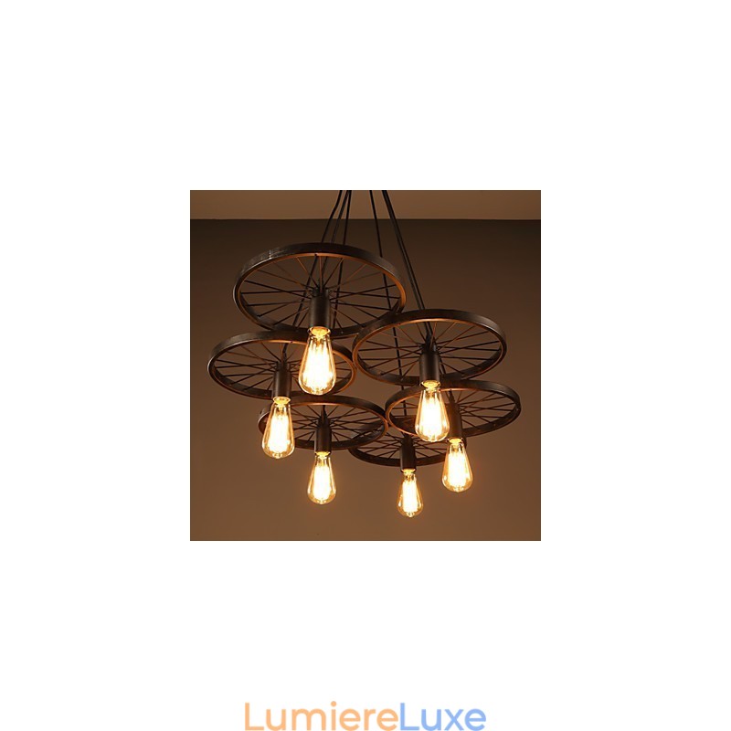 Lustre en fer forgé de style loft industriel, lustre à roulettes de café