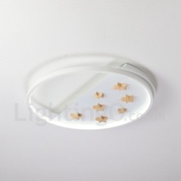 Plafonnier rond en bois à intensité variable, étoiles blanches, lampe de plafond ultra-mince, peut également être utilisé comme applique murale.