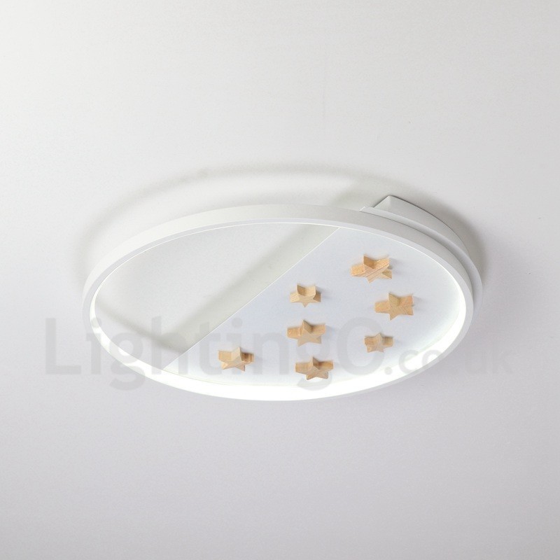 Plafonnier rond en bois à intensité variable, étoiles blanches, lampe de plafond ultra-mince, peut également être utilisé comme applique murale.