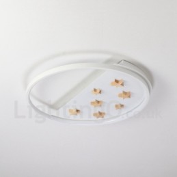 Plafonnier rond en bois à intensité variable, étoiles blanches, lampe de plafond ultra-mince, peut également être utilisé comme applique murale.