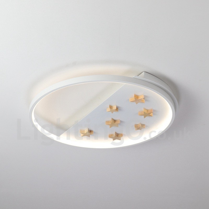 Plafonnier rond en bois à intensité variable, étoiles blanches, lampe de plafond ultra-mince, peut également être utilisé comme applique murale.