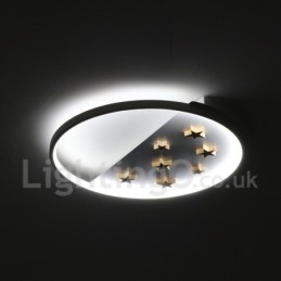 Plafonnier rond en bois à intensité variable, étoiles blanches, lampe de plafond ultra-mince, peut également être utilisé comme applique murale.
