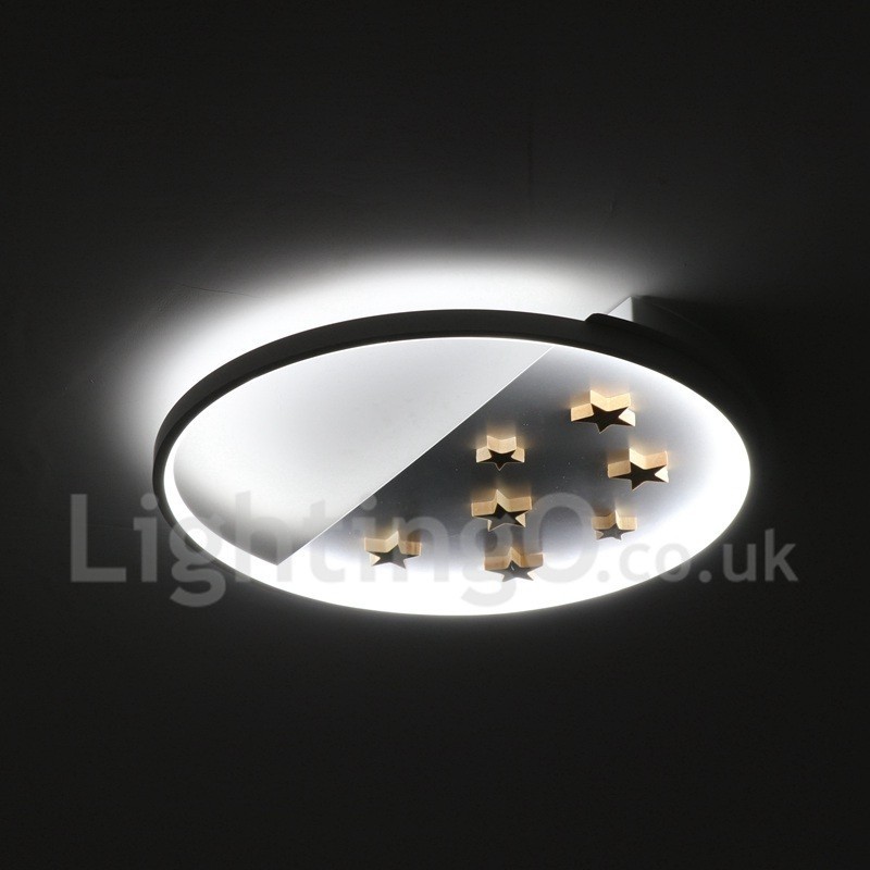 Plafonnier rond en bois à intensité variable, étoiles blanches, lampe de plafond ultra-mince, peut également être utilisé comme applique murale.