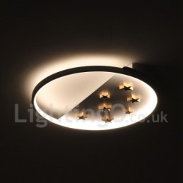 Plafonnier rond en bois à intensité variable, étoiles blanches, lampe de plafond ultra-mince, peut également être utilisé comme applique murale.